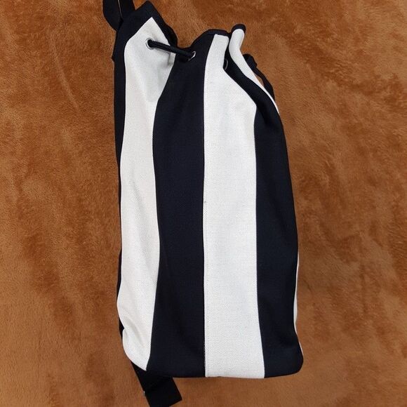 SAINT LAURENT Rive Gauche Sling Backpack Black White Striped Canvas Drawstring main image 14